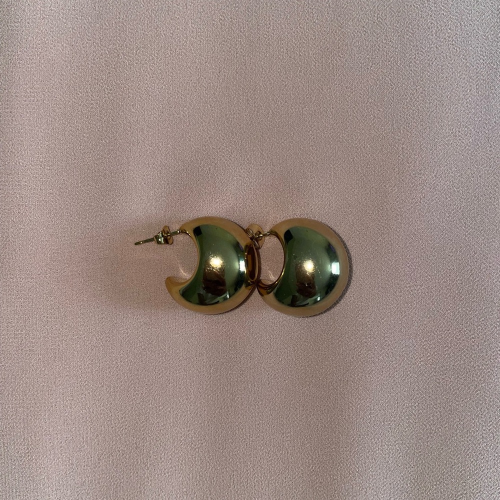 Gold Chunky Dome Hoop Earrings - Picture 6 of 10